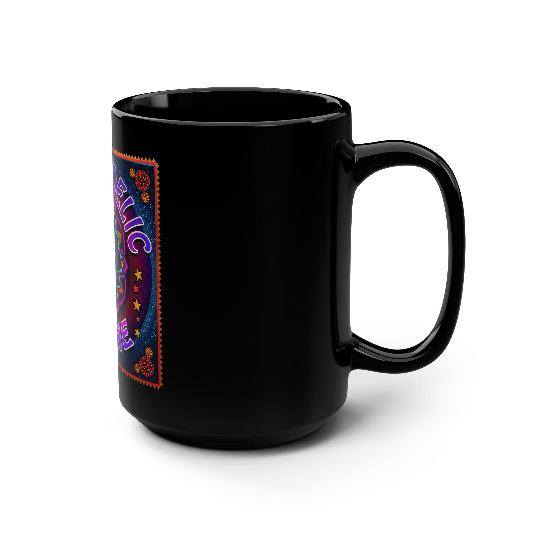 Psychedelic Scene 15oz Black Mug — Trippy Eye Mandala Coffee Cup